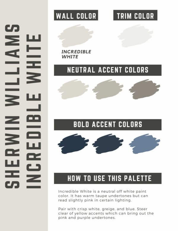 Sherwin Williams Incredible White paint color palette