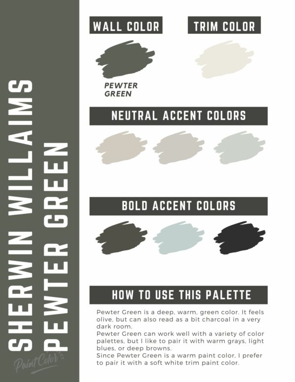 Sherwin Williams Pewter Green paint color palette