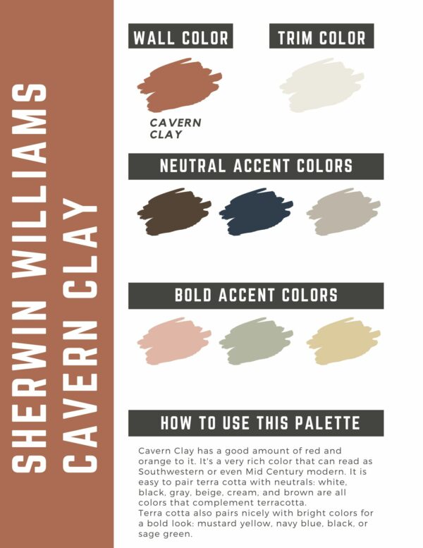 sherwin williams cavern clay terra cotta paint color palette