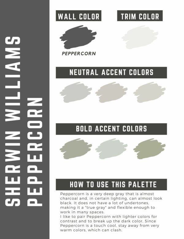 sherwin williams peppercorn paint color palette