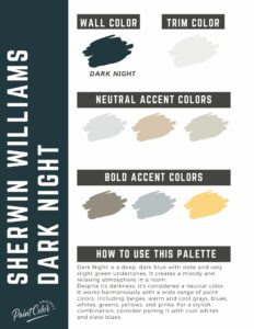 Sherwin Williams Dark Night Paint Color Palette - The Paint Color Project