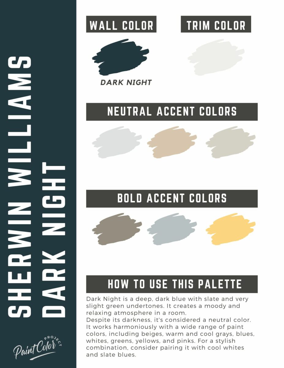 Sherwin Williams Dark Night Paint Color Palette The Paint Color Project