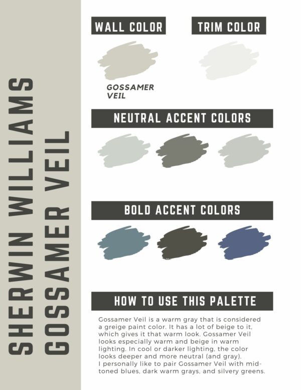 Sherwin Williams Gossamer Veil paint color palette