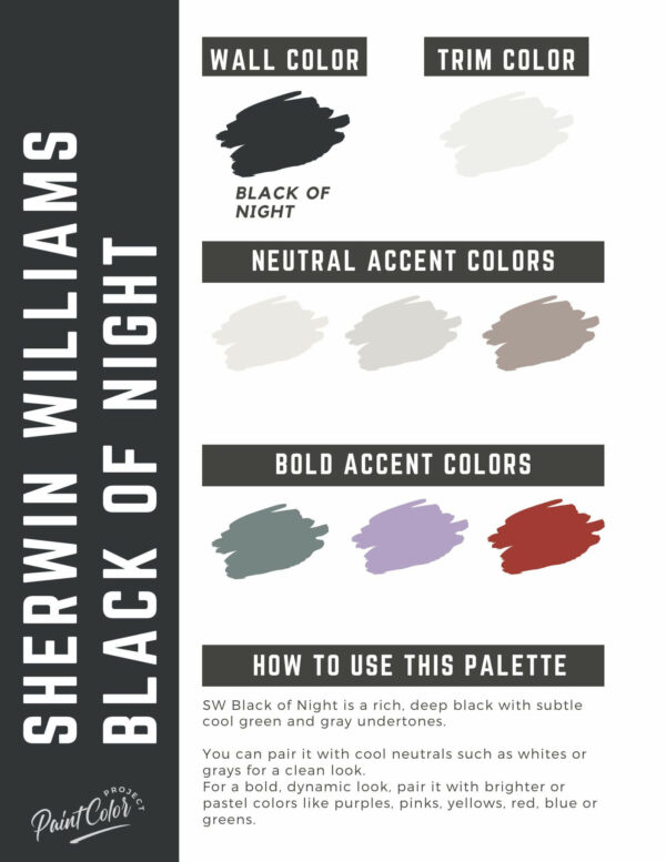 Sherwin Williams Black of Night Paint Color Palette